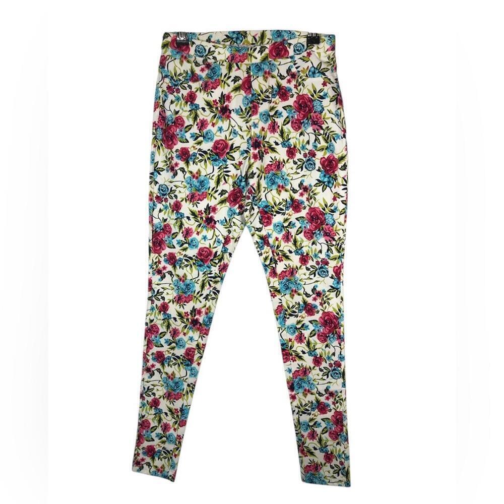 Steve Madden Floral Print Leggings Jeggings Topstitching Pull On